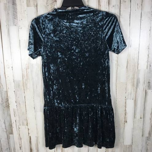 Angie  Crushed Velvet Blue Shimmer Ruffle Shirt NWT