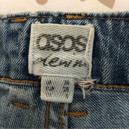 ASOS  RIPPED DISTRESSED PATCH BLUE DENIM BOYFRIEND BUTTON FLY JEANS 6