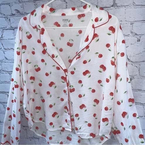 PINK - Victoria's Secret PINK by Victoria’s Secret White with Cherries Print Pajama Top Size Large