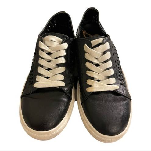 Sam Edelman  Women's Size 9M Raina Black Vegan Leather Woven Lace-Up Sneakers