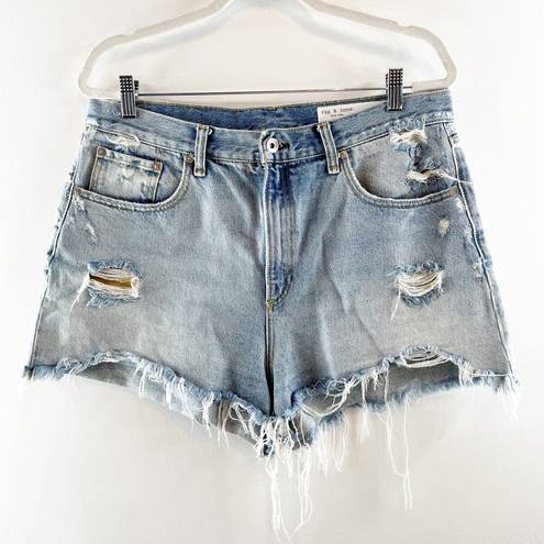 Rag and Bone  Maya High Rise Distressed Cutoff Jean Shorts Light Wash Blue 32 / 14