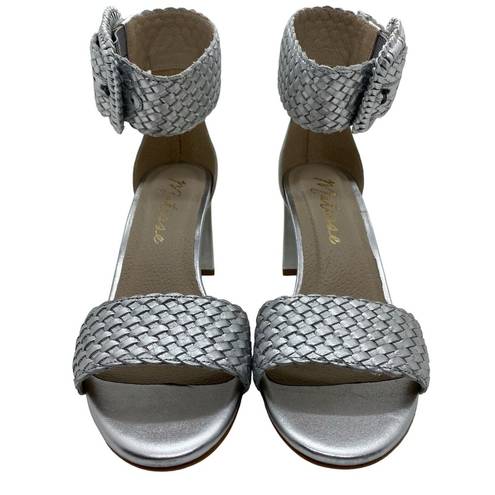 Matisse Footwear Matisse New Hope Woven Leather Sandal Silver Metallic Heeled Sandals, size 7