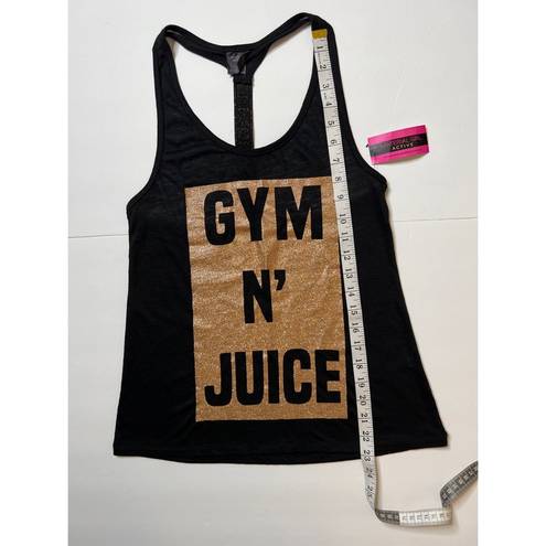 Material Girl  Gym N’ Juice Black/Gold Graphic Active Racerback Tank Top …