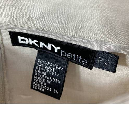 DKNY  Pants Womens 2 Tan Grey Straight Slim Leg Ponte Zip Back Petite Dress Wool