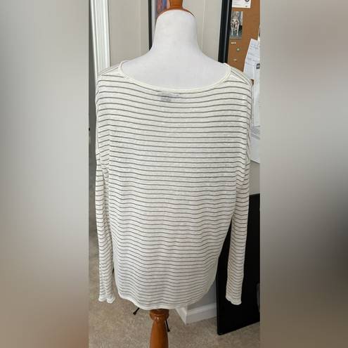 Vince  sheer off white with gold stripe top. Size M.