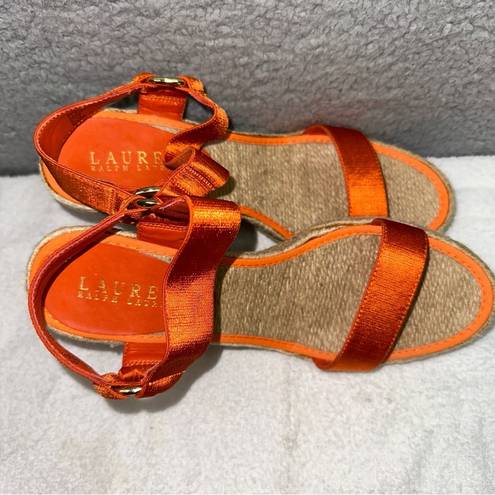 Ralph Lauren Lauren  Shoes Women's 7.5B Indigo Orange Espadrille Wedge Ankle