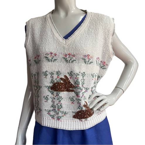 The Loft Vintage Sweater V Neck Knit Easter Spring Bunny Pullover Vest size L