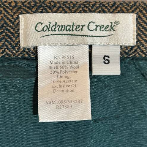 Coldwater Creek  Tweed skirt Floral Embroidery Tan Green Velvet Trim Small