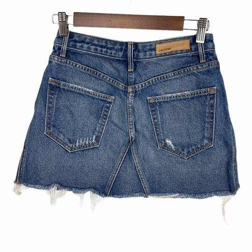 GRLFRND 𝅺 Size 25 Eva A Frame High Rise Button Fly Denim Distressed Mini Skirt