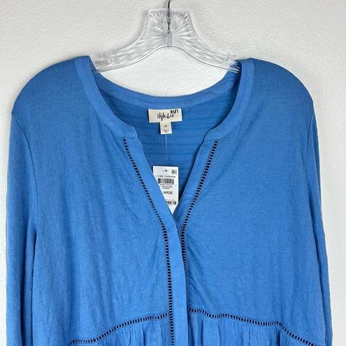 Style & Co NWT  Womens Button Up V-Neck Long Sleeve Top Blouse Blue Size XL