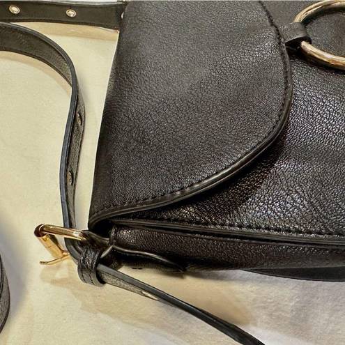 Krass&co G.H Bass & . Black Leather Crossbody Saddle Bag Purse