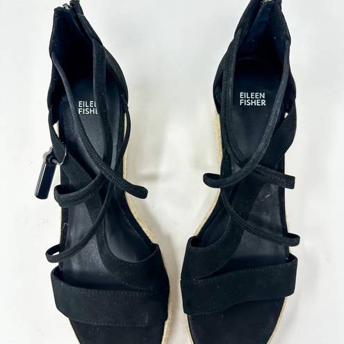 Eileen Fisher  Wanda Black Tumbled Nubuck Espadrille Wedge Sandal, NEW, Size 11