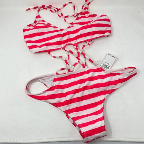 PilyQ  Women's Size 10 Candy Stripe XX Cut Out One Piece Swimsuit