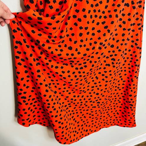 Hunter Bell  Orange Black Animal Print Lawton Polka Dot Ruched Midi Dress Size 6