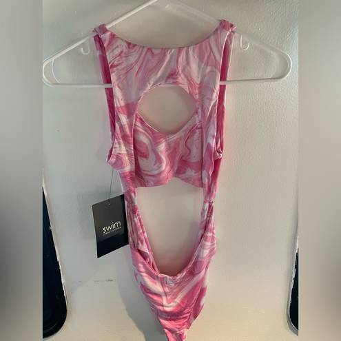 Naked Wardrobe NWT  Pink Ocean Cut Out One Piece Swimsuit