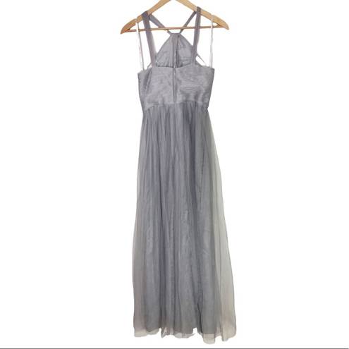 Donna Morgan  Crisscross High-Neck Bridesmaid Dress Prom Dress Gray Size US 4