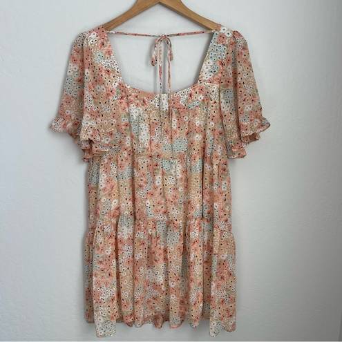 Lizard Thicket Women’s Pink Blue Pastel Floral Feminine Ruffle Flowy Dress Small