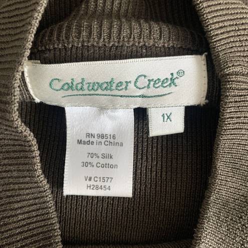 Coldwater Creek  Womens Plus Size 1X Green Silk Blend Mock Pullover Sweater