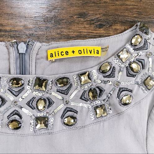 Alice + Olivia  • Beaded Silk Tunic Dress jeweled grey silver kimono mini