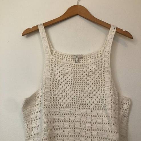 Joie  Zaylee Crochet Sleeveless Fringe Hem Top Cream Beige 100% Cotton Medium M