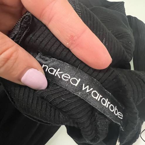 Naked Wardrobe  Black Snatched Ribbed Crewneck Long Sleeve Dress Size XS $68
