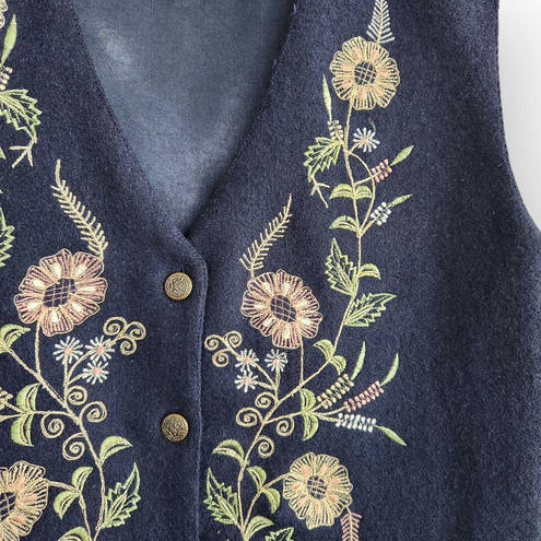 American Vintage Vintage PHD Blue Wool Floral Button Down Vest M