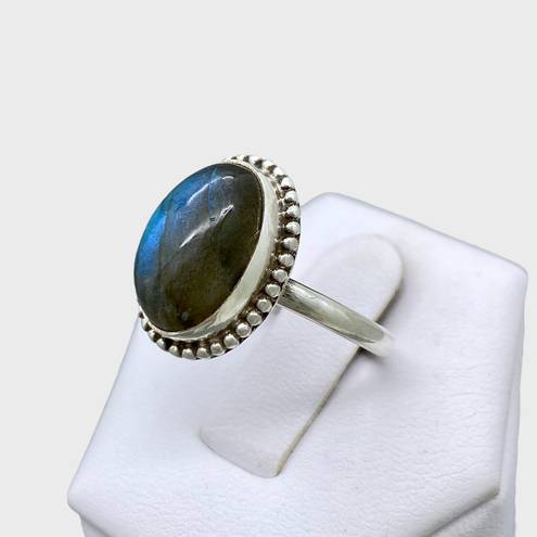 Sterling Silver Handmade Genuine Labradorite Ring - Sz 8.5