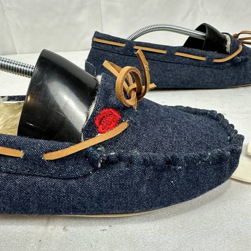 SO  Women's Embroidered Rose Denim Moccasin Slippers Size XL