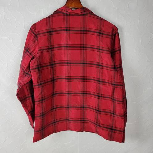 Coldwater Creek  Womens Shirt Size M Red Holiday Plaid Silk Lightweight Button Up