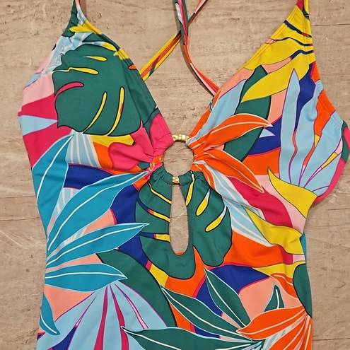 Bleu Rod Beattie 💕💕 Life Of The Party Plunge Neck One Piece Swimsuit ~ 6 NWT