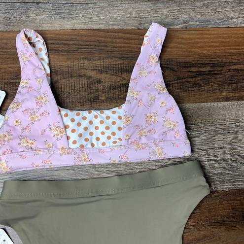 Daisy NWT Dippin 's Bikini 2 Piece High Waist Taupe Bottoms Pink Floral Top Small