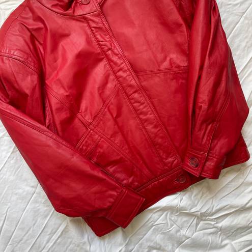 Vintage 1980s Streetwear Ferrari Red Leather Tibor Aviator Bomber Jacket Size M