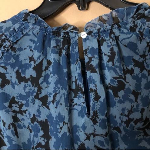 Olivaceous  Floral Ruffle Tiered Pocket Babydoll Dress Blue Medium