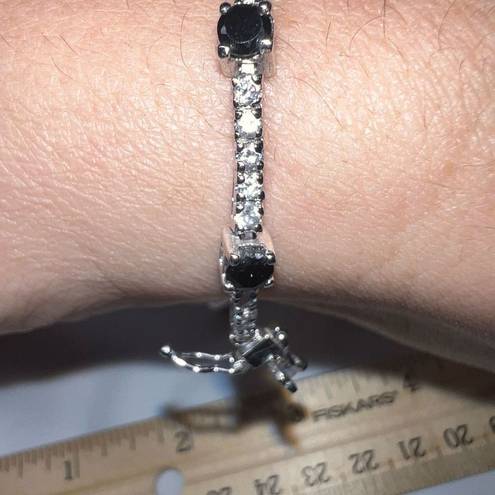 Onyx Diamond and  Sterling Silver Tennis Bracelet with Double Lock Clasp