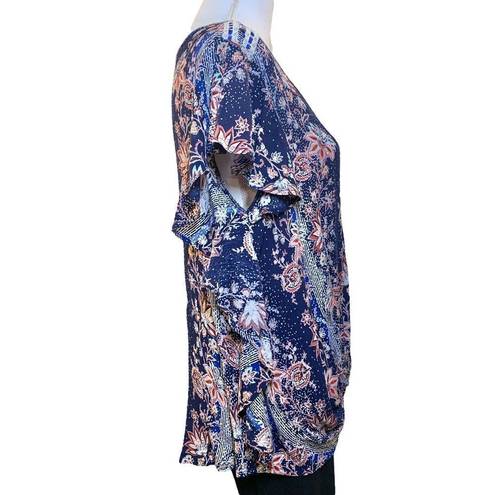 Live and let live Women's  blue floral flutter sleeve top