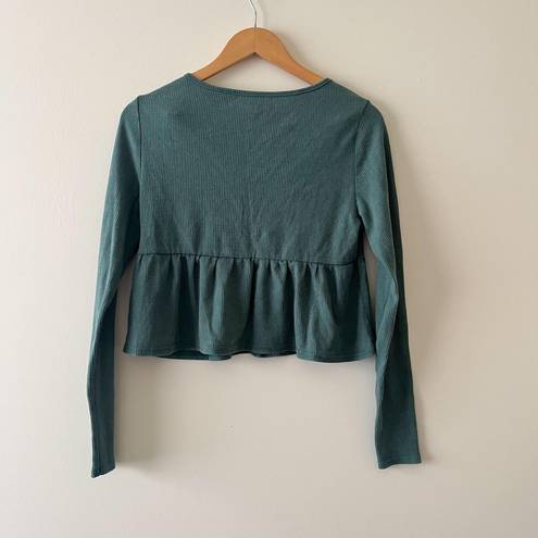 PacSun Green Babydoll Peplum Long Sleeve Top Size Small