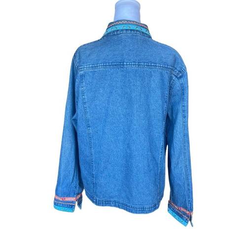 Tantrums Blue Denim Rick Rack & Ribbon Jacket 100% Cotton Womens Size XL