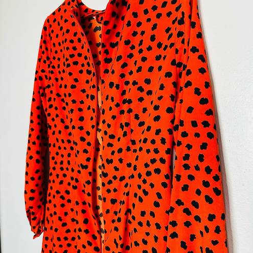 Hunter Bell  Orange Black Animal Print Lawton Polka Dot Ruched Midi Dress Size 6