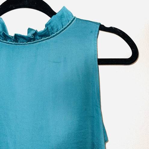 The Loft  Teal Ruffle High Neck Tie Back Tank Top