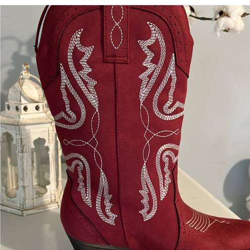 True Craft Red Cowgirl Boots Mid Calf Embroidered Western Cowboy Womens 7 New in Box Rodeo