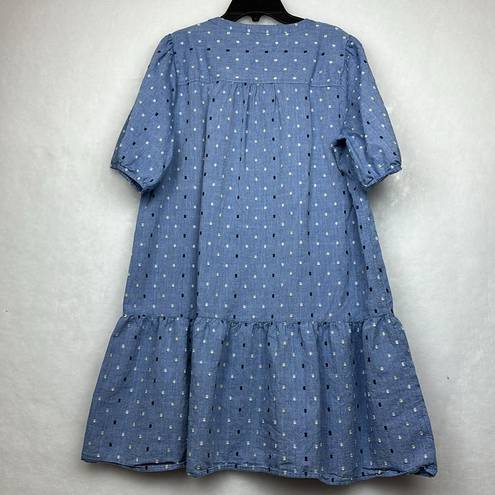 Loft Chambray Clip Puff Sleeve Button Swing Dress Sz Large