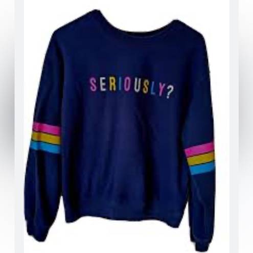 Wound Up New  blue sweater “seriously” spellout 19