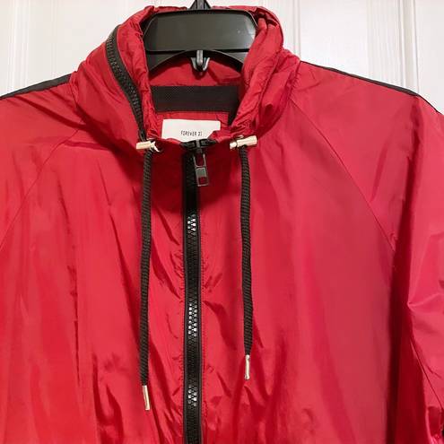 Forever 21 | Red and Black Windbreaker with  Attached Stow Away Hood Small