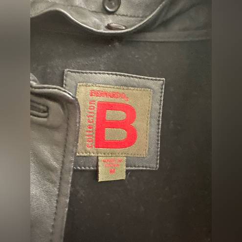 Bernardo B  Connection Black long Leather Jacket removable liner Sz medium