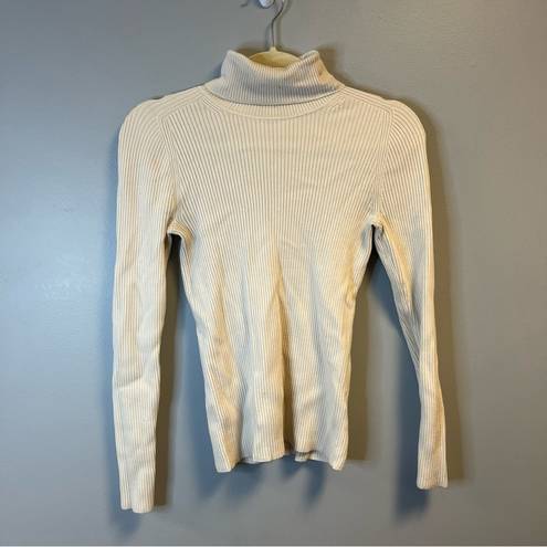 Everlane  Top Cream The Italian Merino Rib Turtleneck Knit Sz M EUC