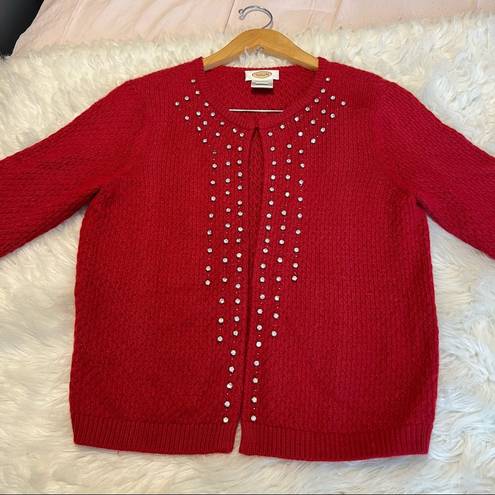 Talbots  Cardigan Sweater Open Front w/ Top Clasp Bling Size Medium Dark Red