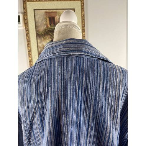 Coldwater Creek Rib Weave Blue Striped Collared Jacket Women's 20 Long Sleeve