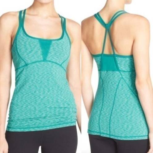 Zella  Showstopper Space Dye Tank Teal Green White Scoop Neck Racerback Active S