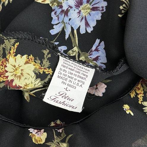 Petra Fashions Vintage  Teddy Bodysuit Lingerie Size Large Sheer Black Floral USA