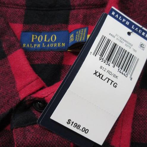 Polo NWT  Ralph Lauren Fringe-Trim Plaid Shirt in Red Black Buffalo Check XXL